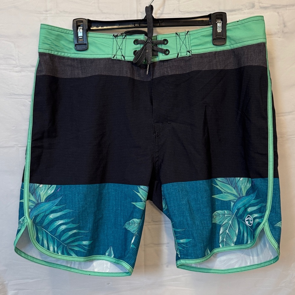 Ocean Current Swim Trunks Mens Sz 34 Shorts Multicolor Floral Teal Green Blue